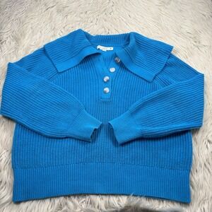 LOFT Women's XL Blue Henley Collared Pullover Sweater Preppy Varsity Dopamine